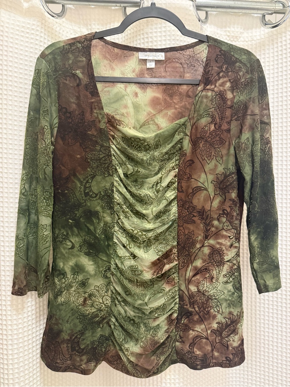 Y2K Smokey Green & Brown Ruched Top - size large
